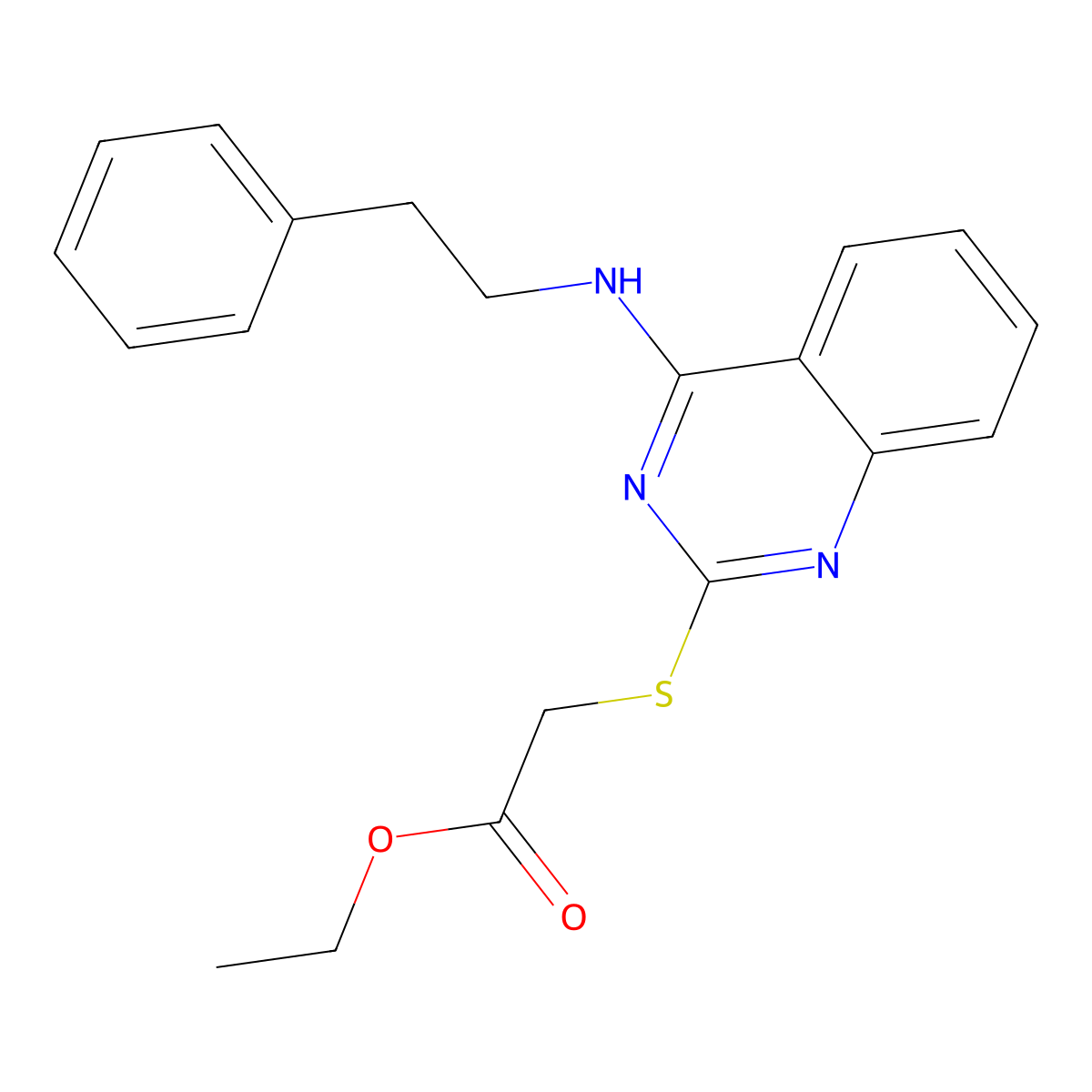 Ethyl 2-((4-(phenethylamino)quinazolin-2-yl)thio)acetate molecular structure, CAS 422532-39-6