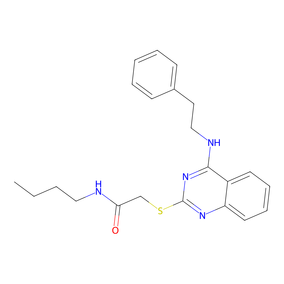 N-butyl-2-((4-(phenethylamino)quinazolin-2-yl)thio)acetamide molecular structure, CAS 422532-41-0