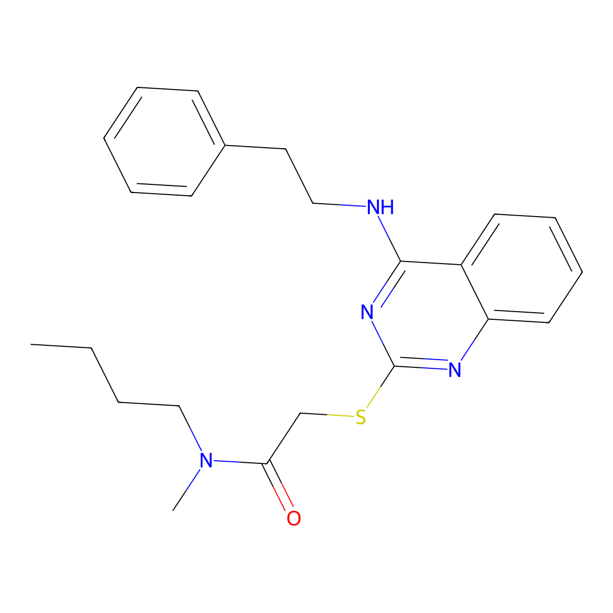 N-butyl-N-methyl-2-((4-(phenethylamino)quinazolin-2-yl)thio)acetamide molecular structure, CAS 422532-42-1
