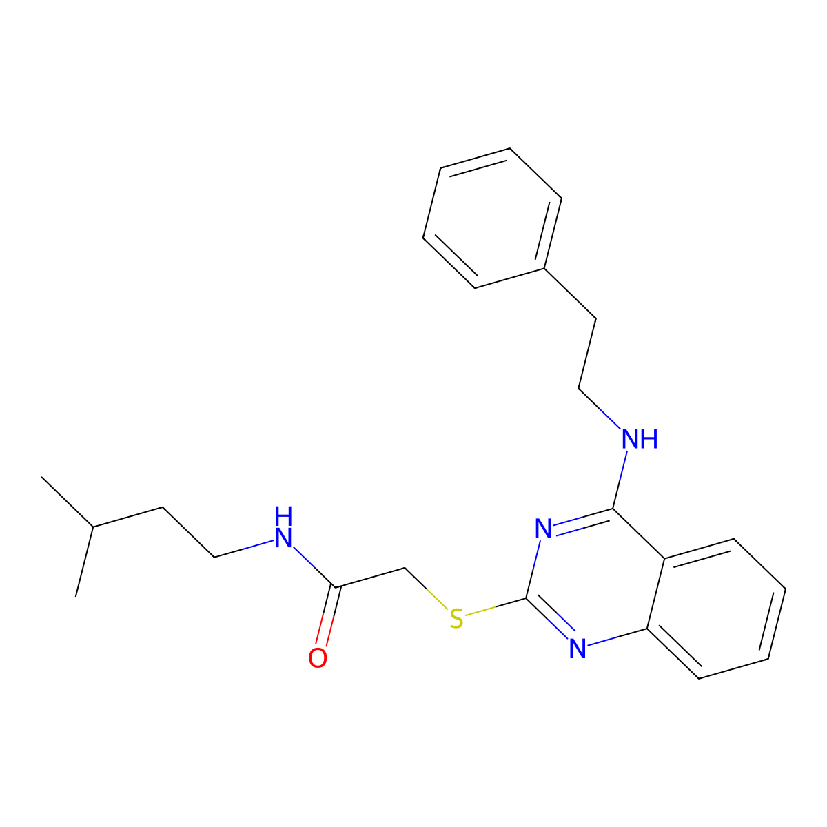 N-isopentyl-2-((4-(phenethylamino)quinazolin-2-yl)thio)acetamide molecular structure, CAS 422532-43-2