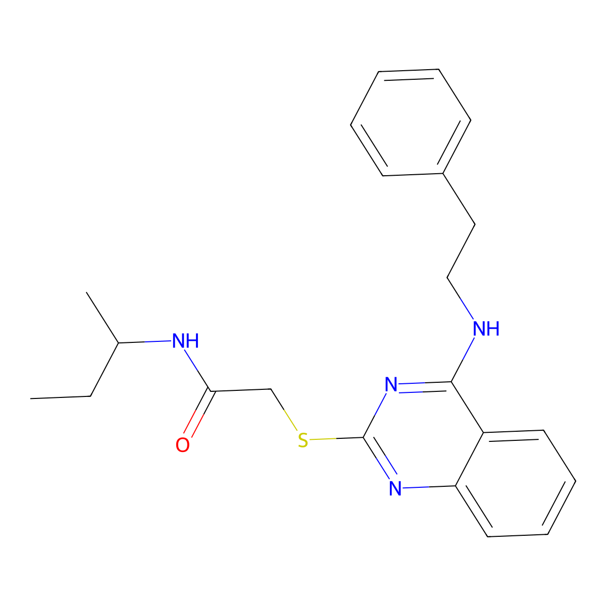 N-(sec-butyl)-2-((4-(phenethylamino)quinazolin-2-yl)thio)acetamide molecular structure, CAS 422532-44-3