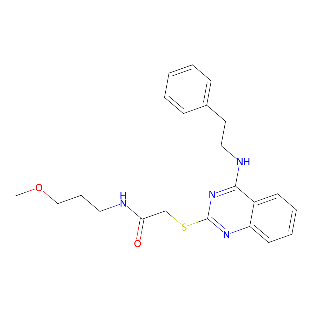 N-(3-methoxypropyl)-2-((4-(phenethylamino)quinazolin-2-yl)thio)acetamide molecular structure, CAS 422532-45-4