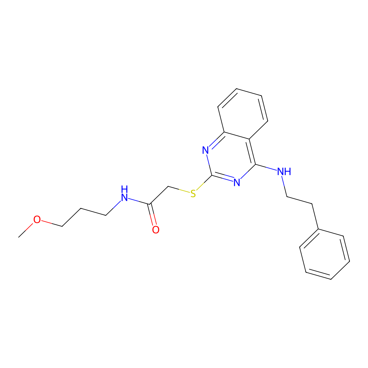 N-(3-methoxypropyl)-2-((4-(phenethylamino)quinazolin-2-yl)thio)acetamide molecular structure, CAS 422532-45-4