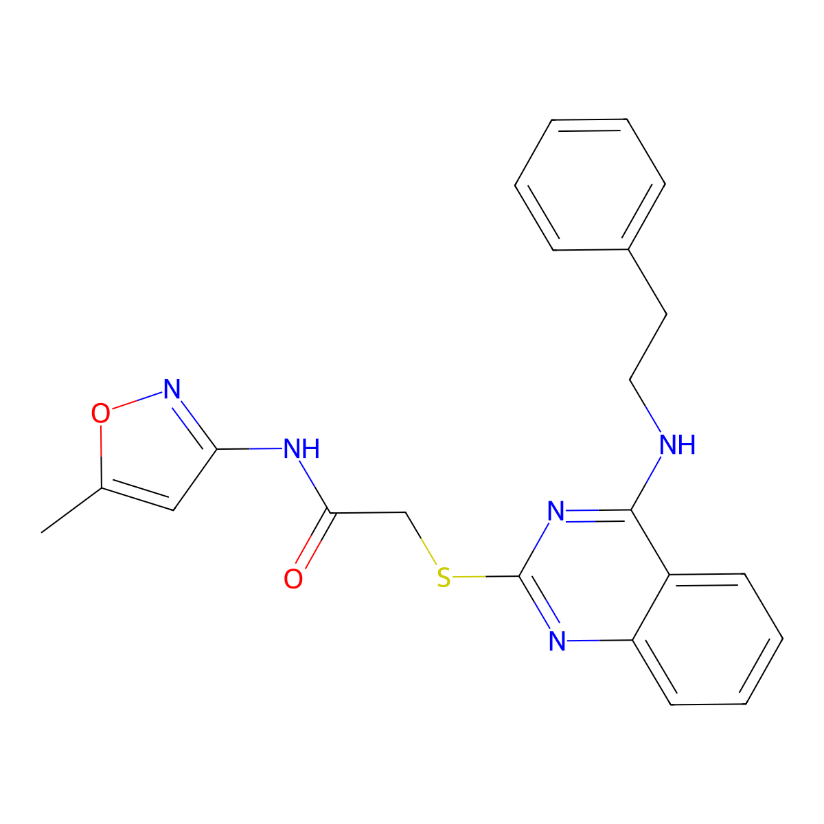 N-(5-methylisoxazol-3-yl)-2-((4-(phenethylamino)quinazolin-2-yl)thio)acetamide molecular structure, CAS 422532-46-5