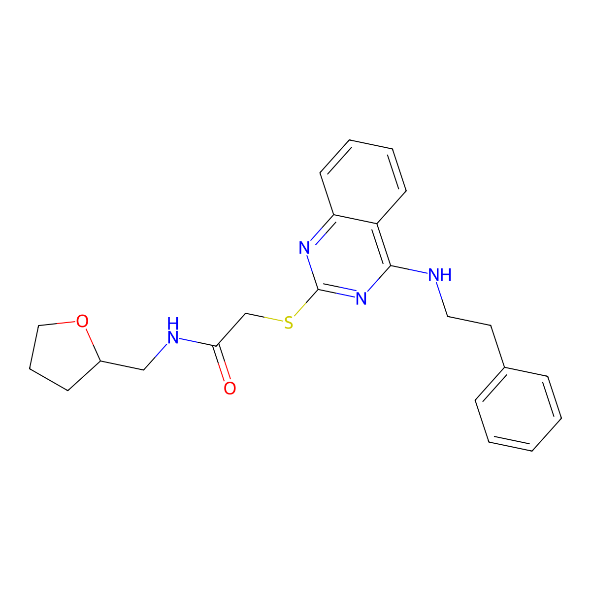 2-((4-(phenethylamino)quinazolin-2-yl)thio)-N-((tetrahydrofuran-2-yl)methyl)acetamide molecular structure, CAS 422532-49-8