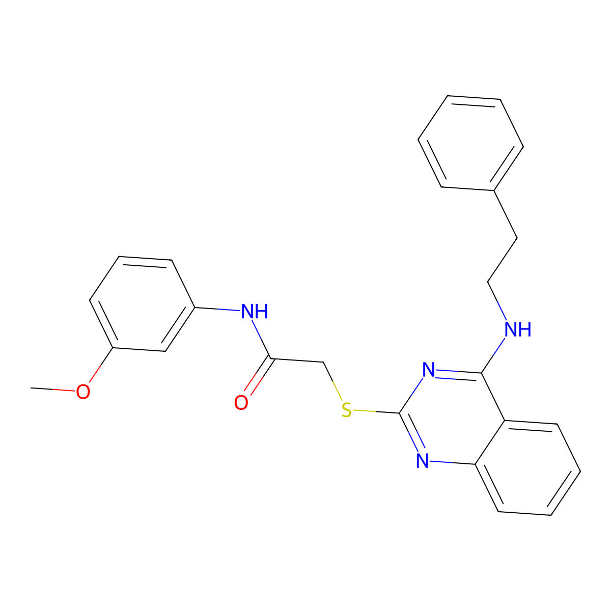 N-(3-methoxyphenyl)-2-((4-(phenethylamino)quinazolin-2-yl)thio)acetamide molecular structure, CAS 422532-50-1