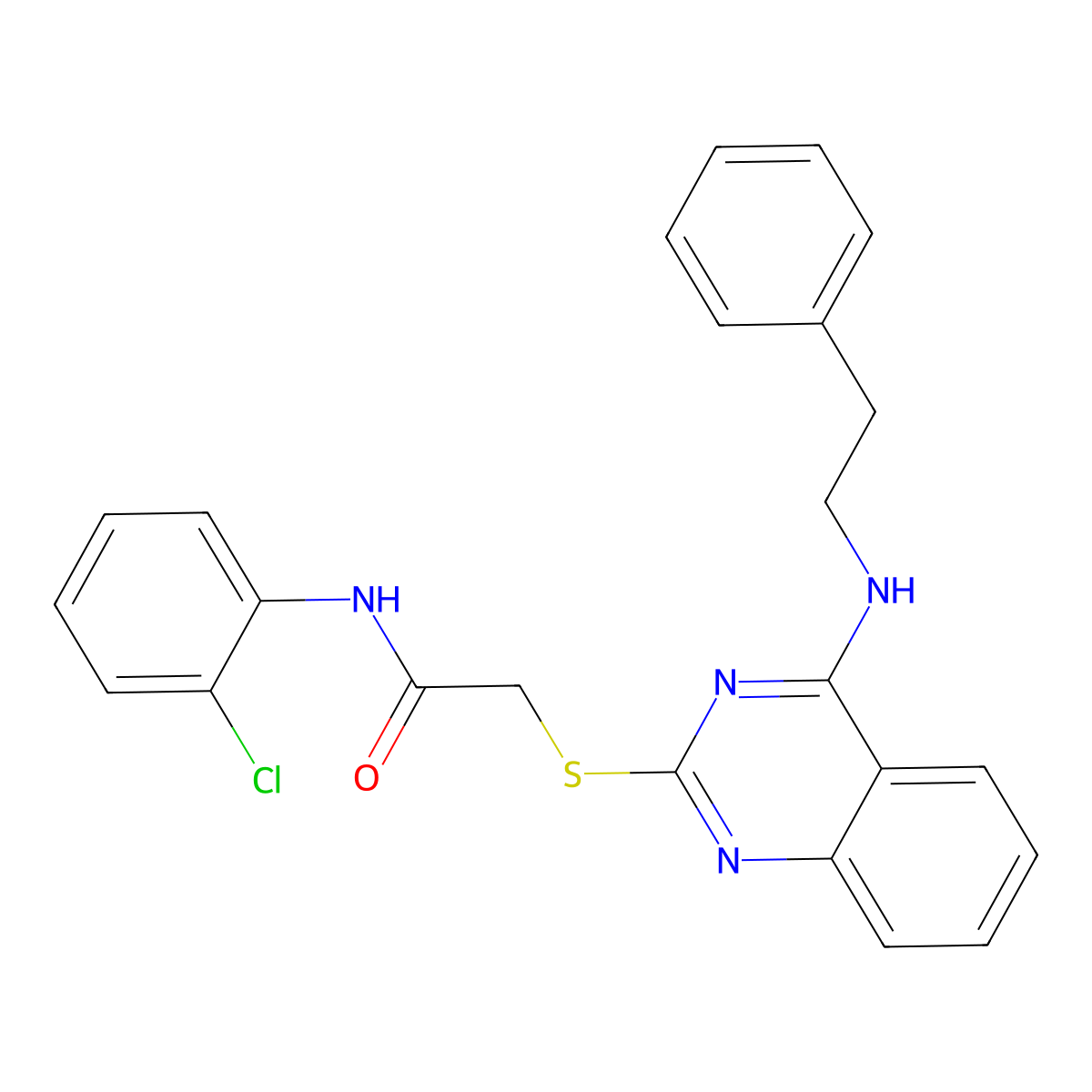 N-(2-chlorophenyl)-2-((4-(phenethylamino)quinazolin-2-yl)thio)acetamide molecular structure, CAS 422532-52-3