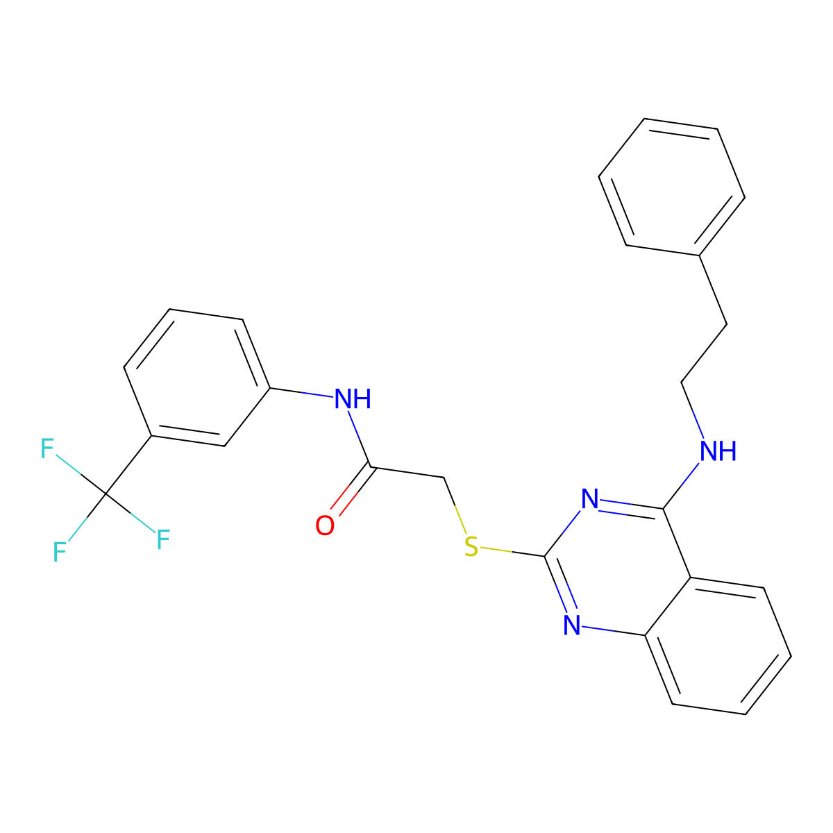 2-((4-(phenethylamino)quinazolin-2-yl)thio)-N-(3-(trifluoromethyl)phenyl)acetamide molecular structure, CAS 422532-53-4