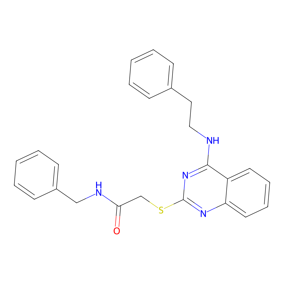 N-benzyl-2-((4-(phenethylamino)quinazolin-2-yl)thio)acetamide molecular structure, CAS 422532-54-5