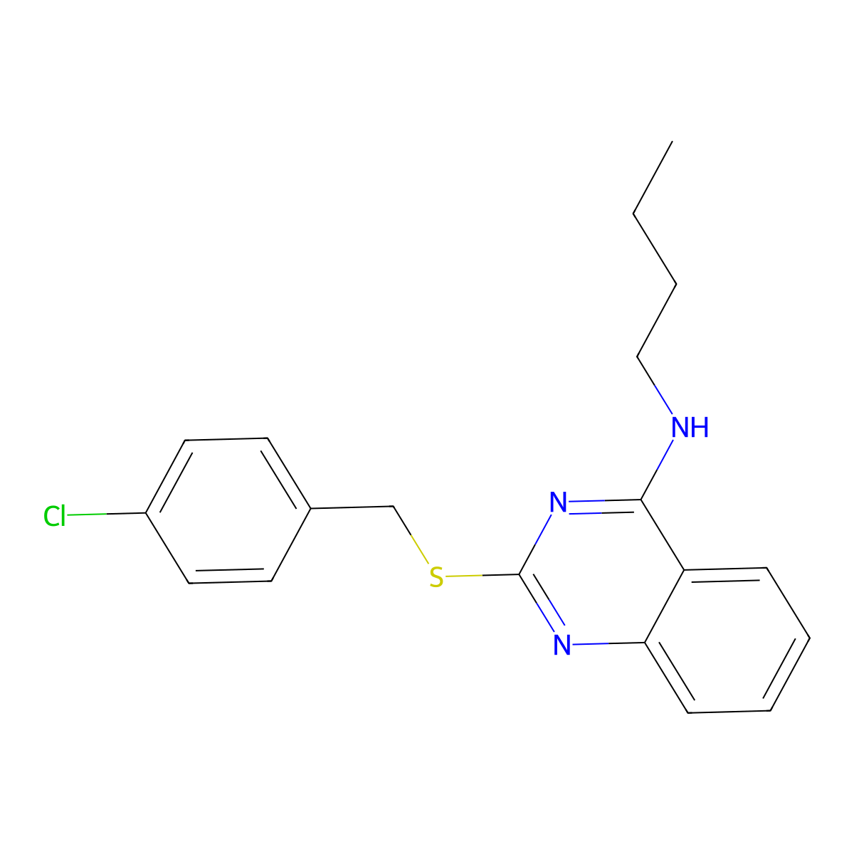 N-butyl-2-((4-chlorobenzyl)thio)quinazolin-4-amine molecular structure, CAS 422532-60-3