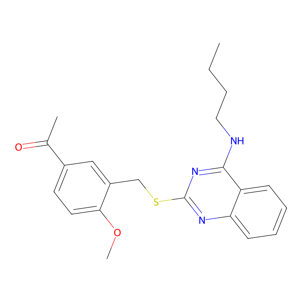 1-[3-[[4-(Butylamino)quinazolin-2-yl]sulfanylmethyl]-4-methoxyphenyl]ethanone molecular structure, CAS 422532-62-5