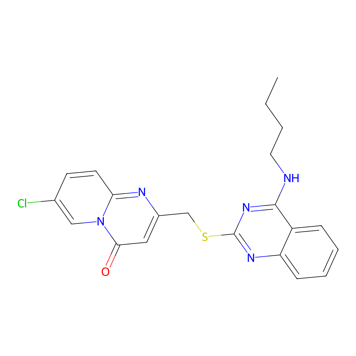2-[[4-(Butylamino)quinazolin-2-yl]sulfanylmethyl]-7-chloropyrido[1,2-a]pyrimidin-4-one molecular structure, CAS 422532-64-7