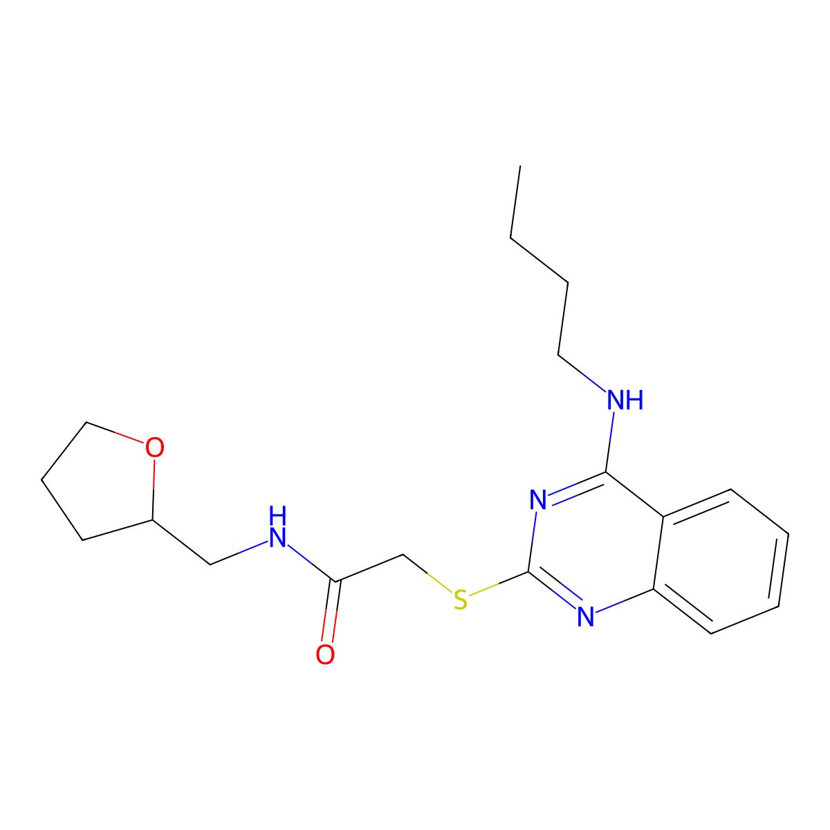 2-((4-(butylamino)quinazolin-2-yl)thio)-N-((tetrahydrofuran-2-yl)methyl)acetamide molecular structure, CAS 422532-77-2