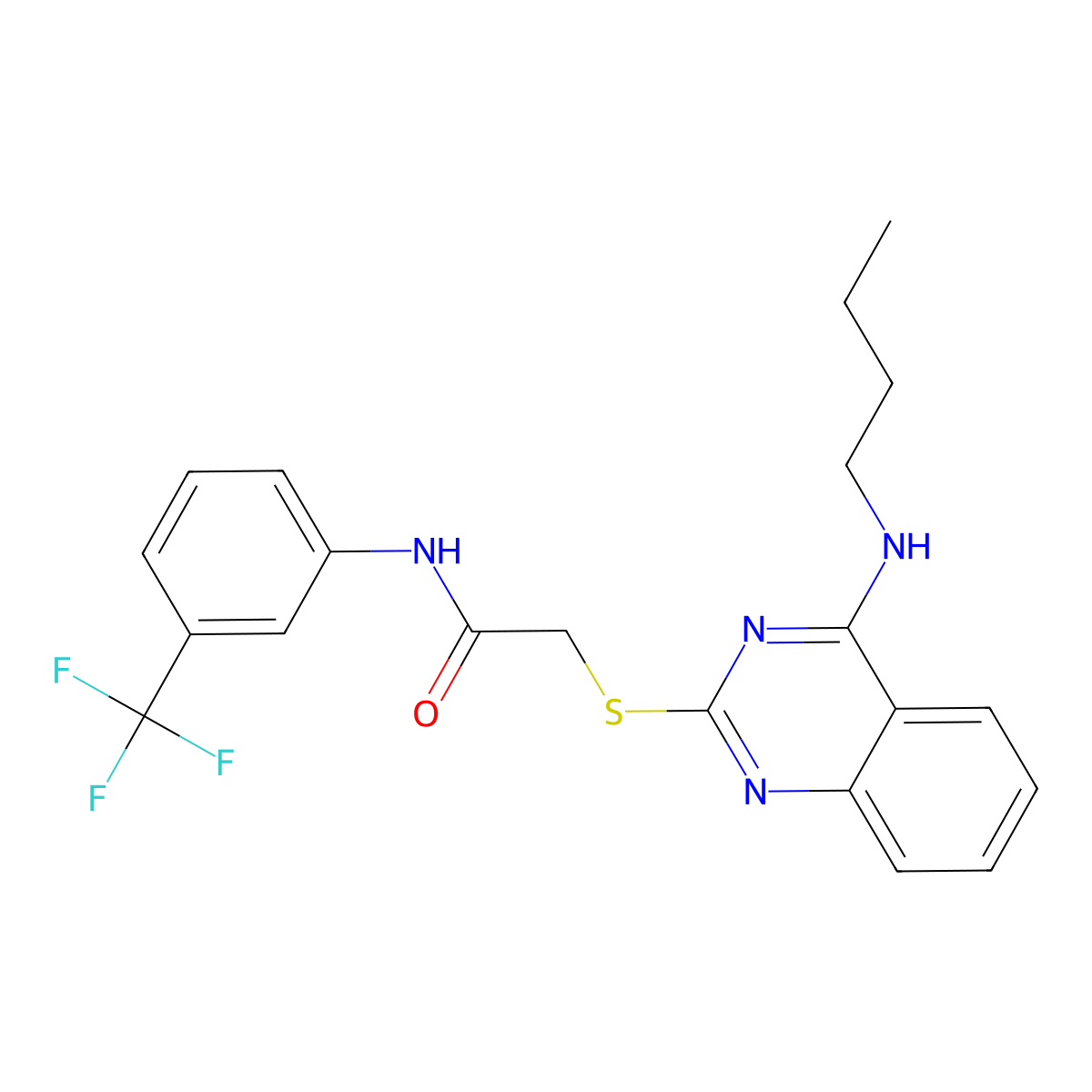 2-((4-(butylamino)quinazolin-2-yl)thio)-N-(3-(trifluoromethyl)phenyl)acetamide molecular structure, CAS 422532-81-8