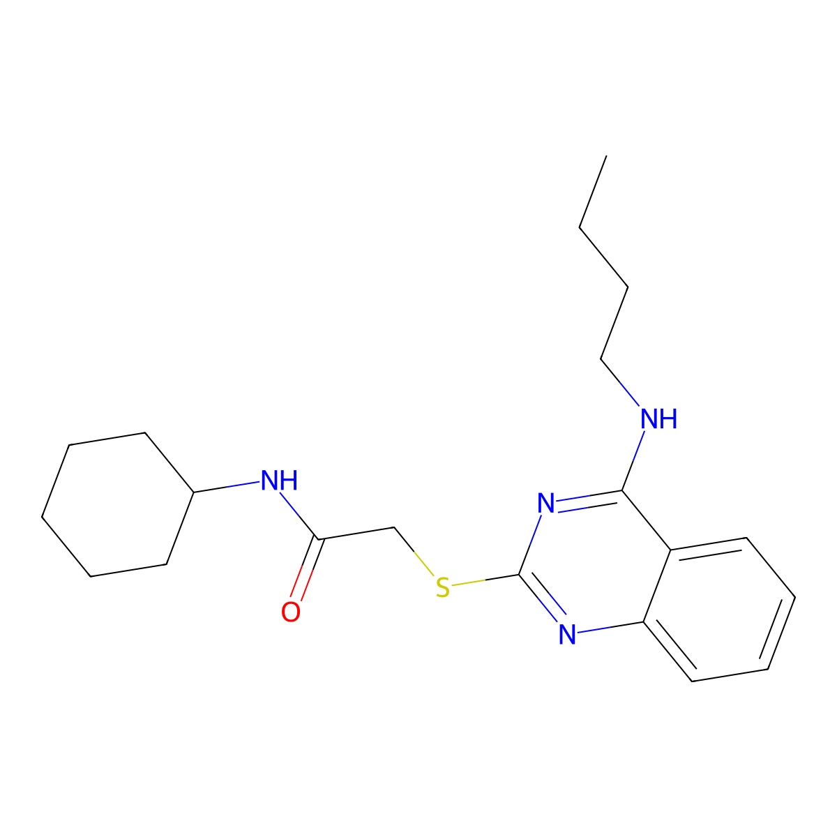 2-((4-(butylamino)quinazolin-2-yl)thio)-N-cyclohexylacetamide molecular structure, CAS 422532-82-9
