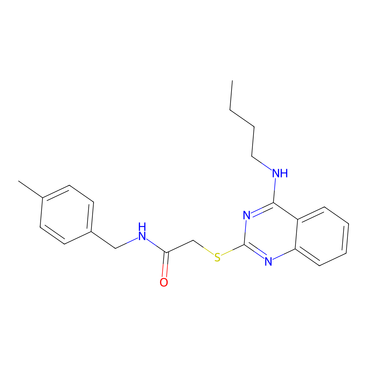 2-((4-(butylamino)quinazolin-2-yl)thio)-N-(4-methylbenzyl)acetamide molecular structure, CAS 422532-84-1