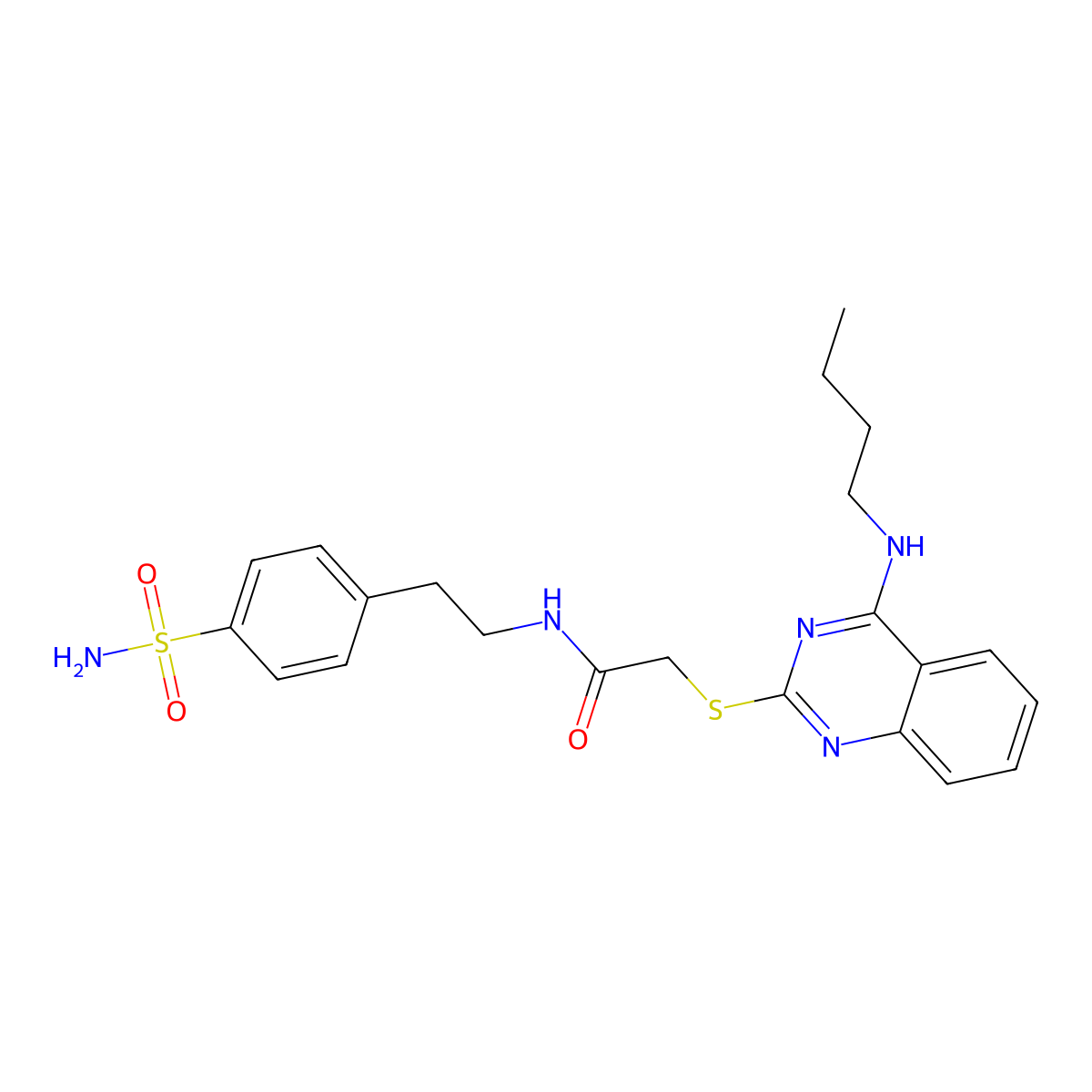 2-((4-(butylamino)quinazolin-2-yl)thio)-N-(4-sulfamoylphenethyl)acetamide molecular structure, CAS 422532-86-3