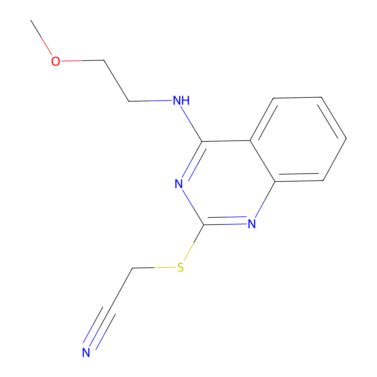 2-[4-(2-Methoxyethylamino)quinazolin-2-yl]sulfanylacetonitrile molecular structure, CAS 422532-91-0