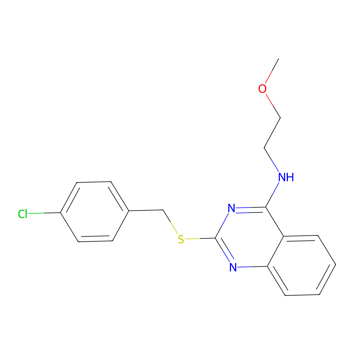 2-((4-chlorobenzyl)thio)-N-(2-methoxyethyl)quinazolin-4-amine molecular structure, CAS 422532-96-5