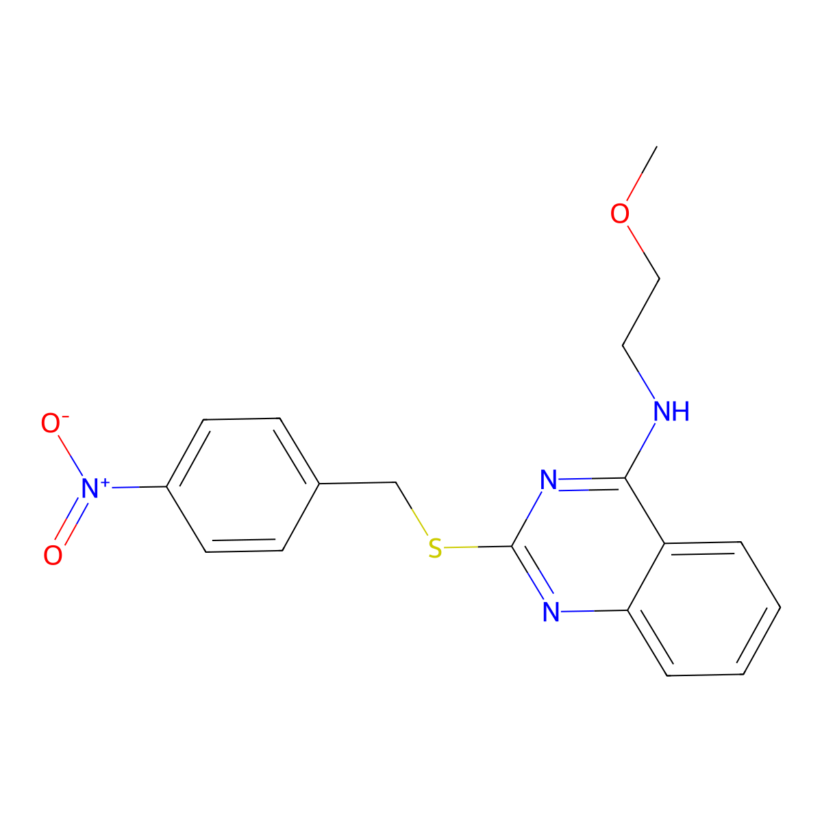 N-(2-methoxyethyl)-2-((4-nitrobenzyl)thio)quinazolin-4-amine molecular structure, CAS 422532-99-8