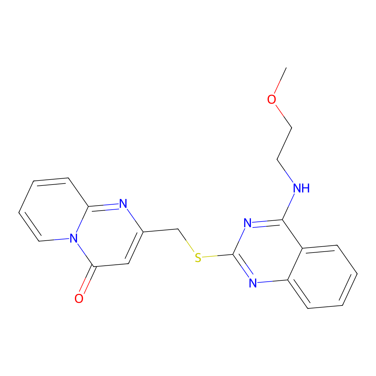2-[[4-(2-Methoxyethylamino)quinazolin-2-yl]sulfanylmethyl]pyrido[1,2-a]pyrimidin-4-one molecular structure, CAS 422533-02-6