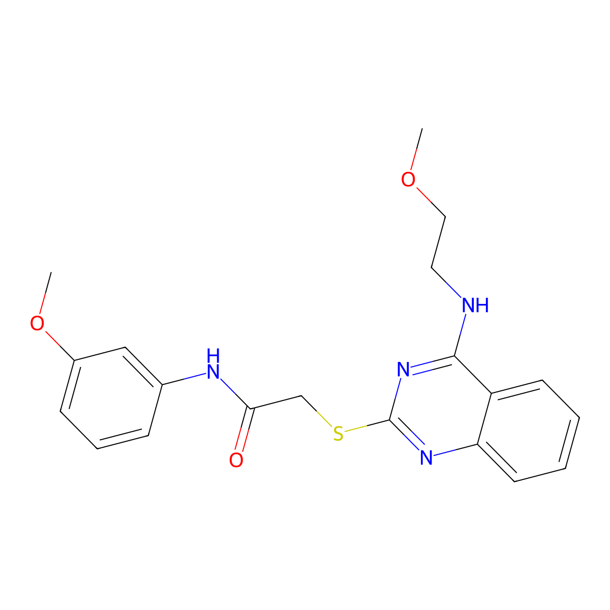 2-[4-(2-methoxyethylamino)quinazolin-2-yl]sulfanyl-N-(3-methoxyphenyl)acetamide molecular structure, CAS 422533-12-8