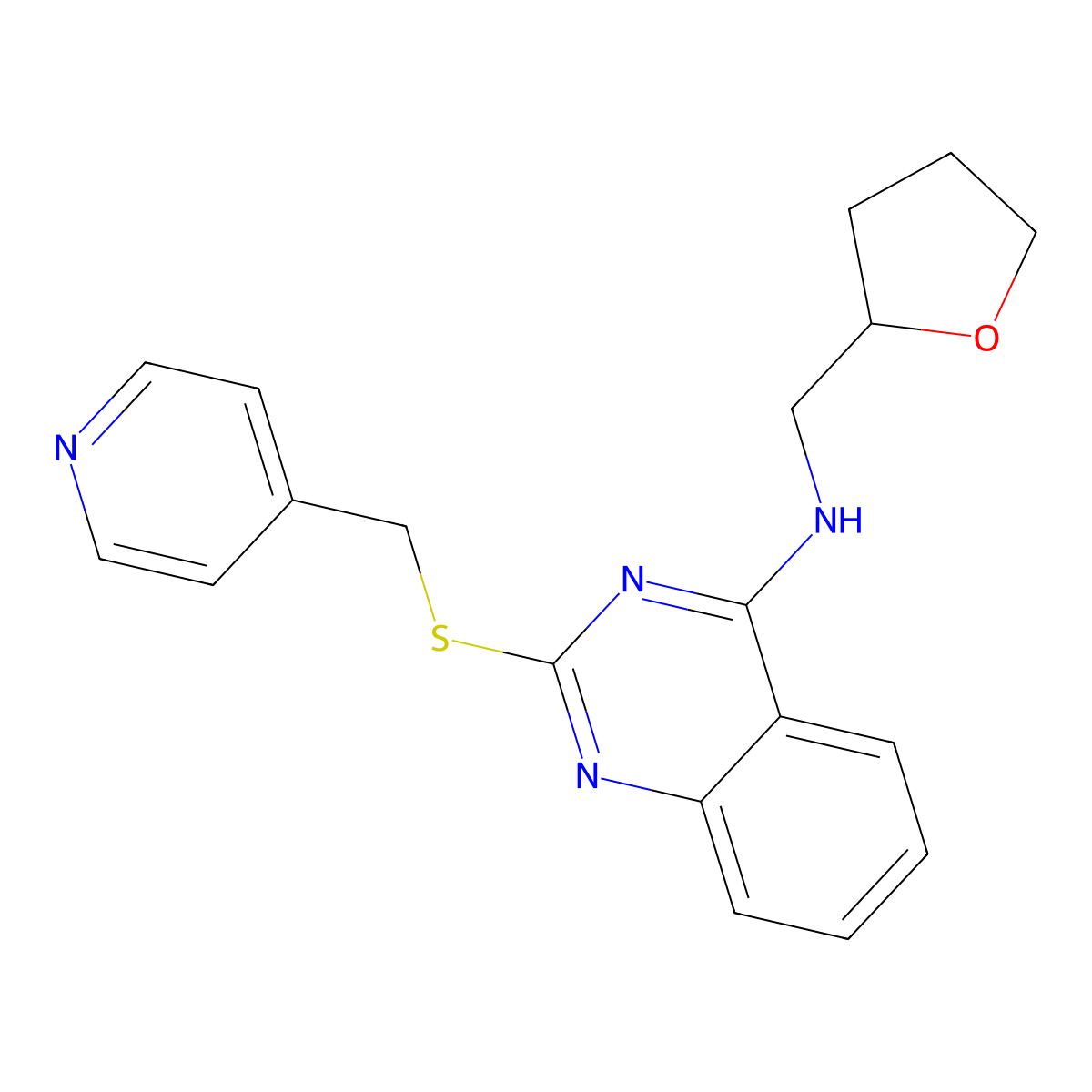 N-(oxolan-2-ylmethyl)-2-(pyridin-4-ylmethylsulfanyl)quinazolin-4-amine molecular structure, CAS 422533-19-5
