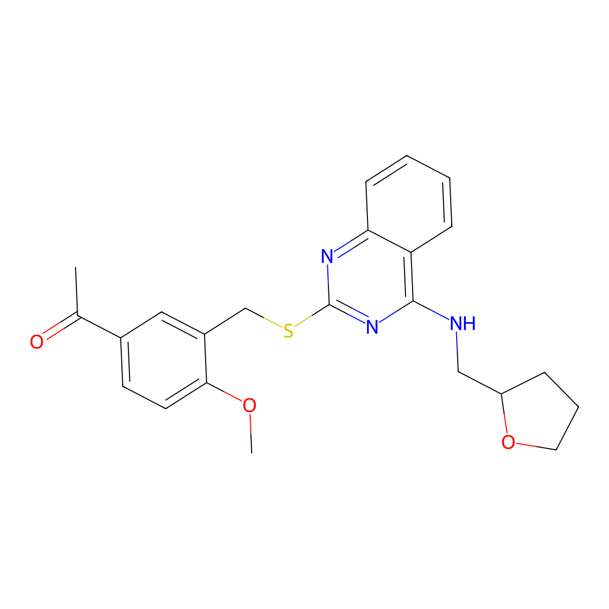 1-[4-Methoxy-3-[[4-(oxolan-2-ylmethylamino)quinazolin-2-yl]sulfanylmethyl]phenyl]ethanone molecular structure, CAS 422533-20-8