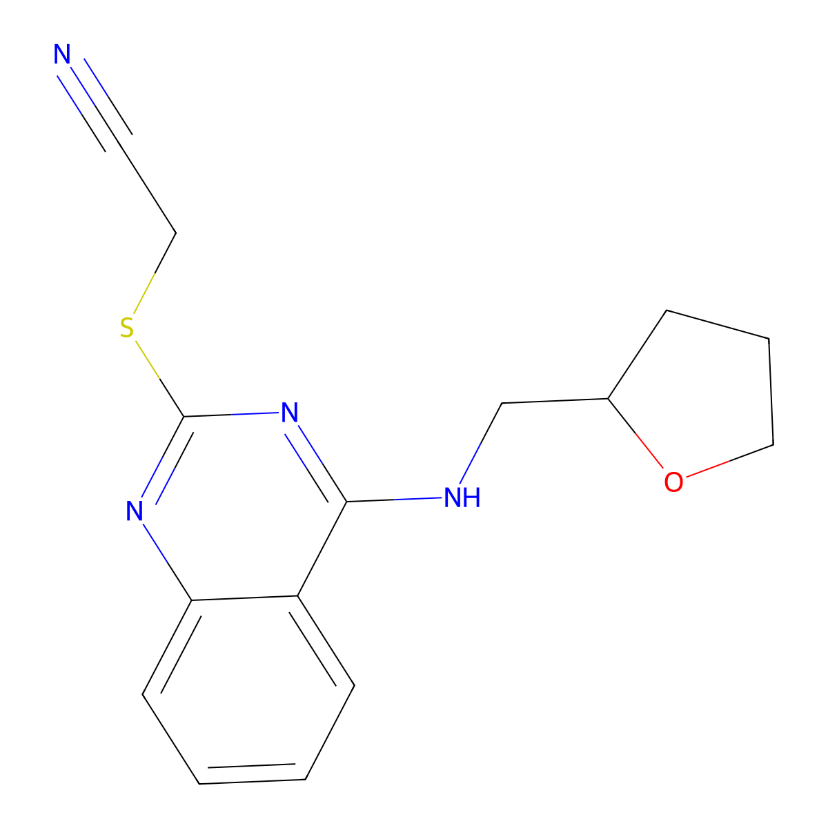 2-[4-(Oxolan-2-ylmethylamino)quinazolin-2-yl]sulfanylacetonitrile molecular structure, CAS 422533-21-9