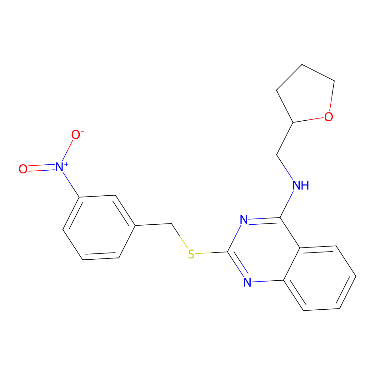 2-[(3-nitrophenyl)methylsulfanyl]-N-(oxolan-2-ylmethyl)quinazolin-4-amine molecular structure, CAS 422533-22-0
