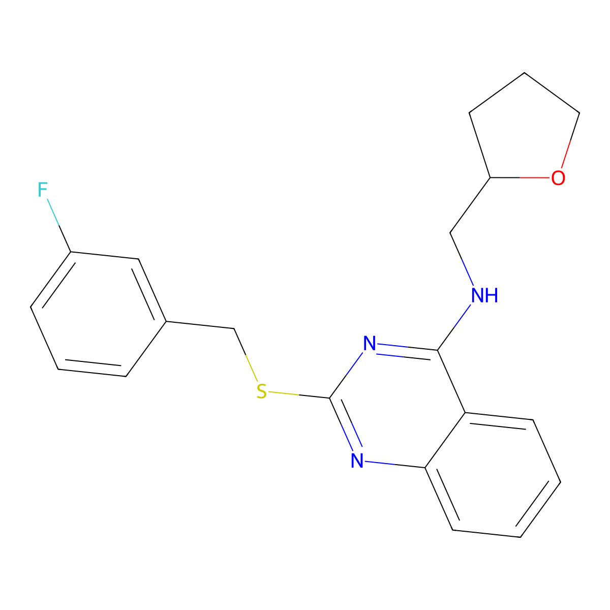 2-[(3-fluorophenyl)methylsulfanyl]-N-(oxolan-2-ylmethyl)quinazolin-4-amine molecular structure, CAS 422533-24-2