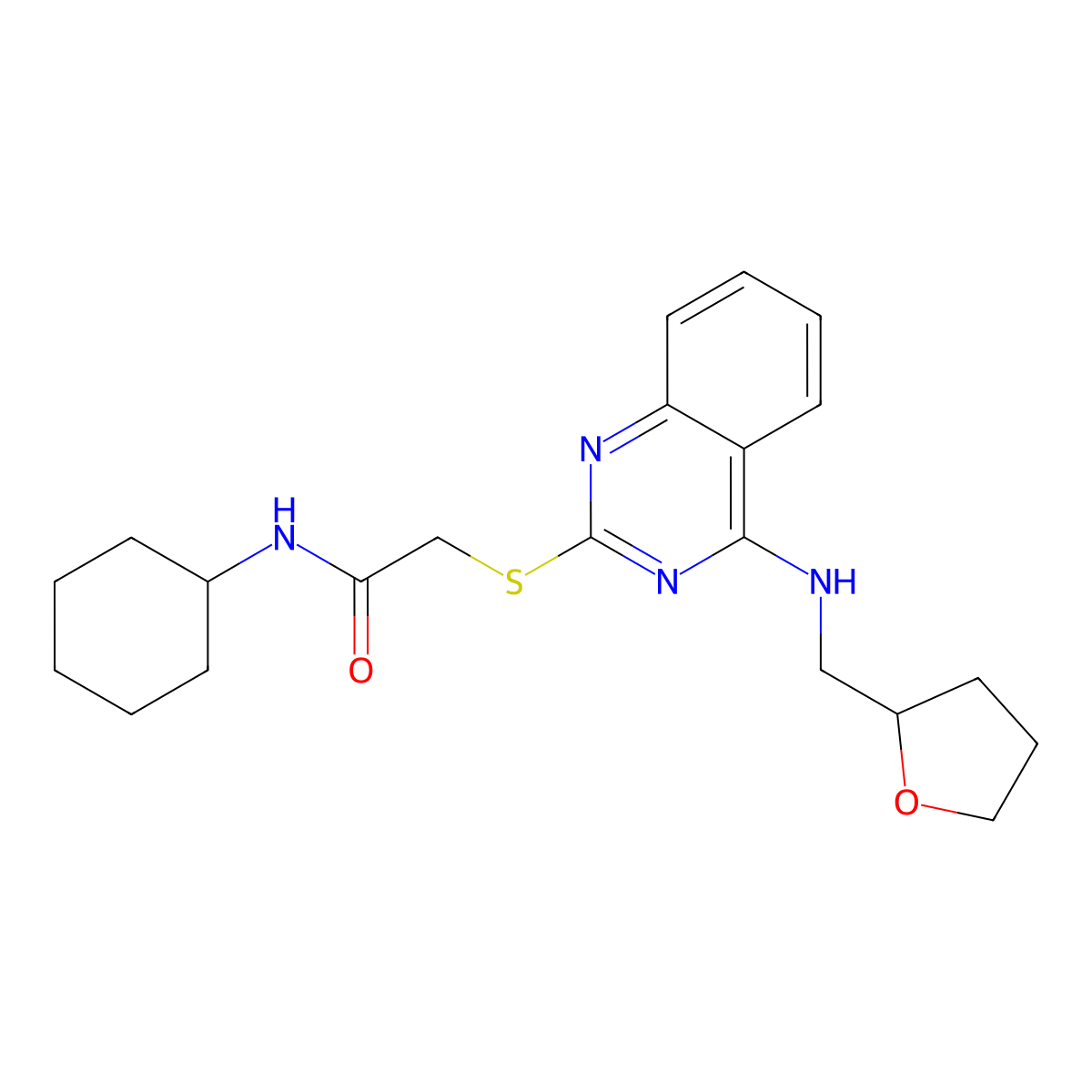 N-cyclohexyl-2-[4-(oxolan-2-ylmethylamino)quinazolin-2-yl]sulfanylacetamide molecular structure, CAS 422533-25-3