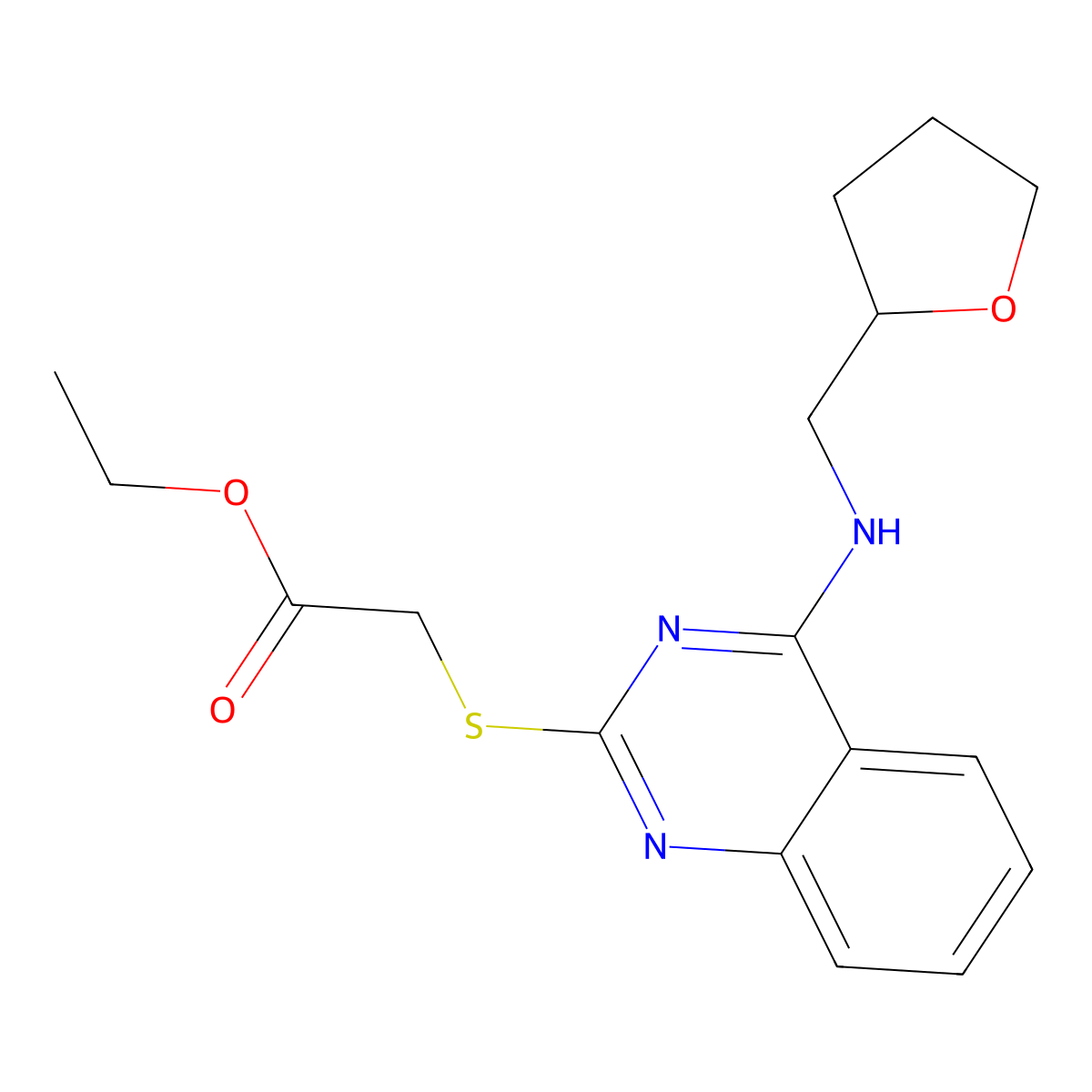 Ethyl 2-[4-(oxolan-2-ylmethylamino)quinazolin-2-yl]sulfanylacetate molecular structure, CAS 422533-28-6