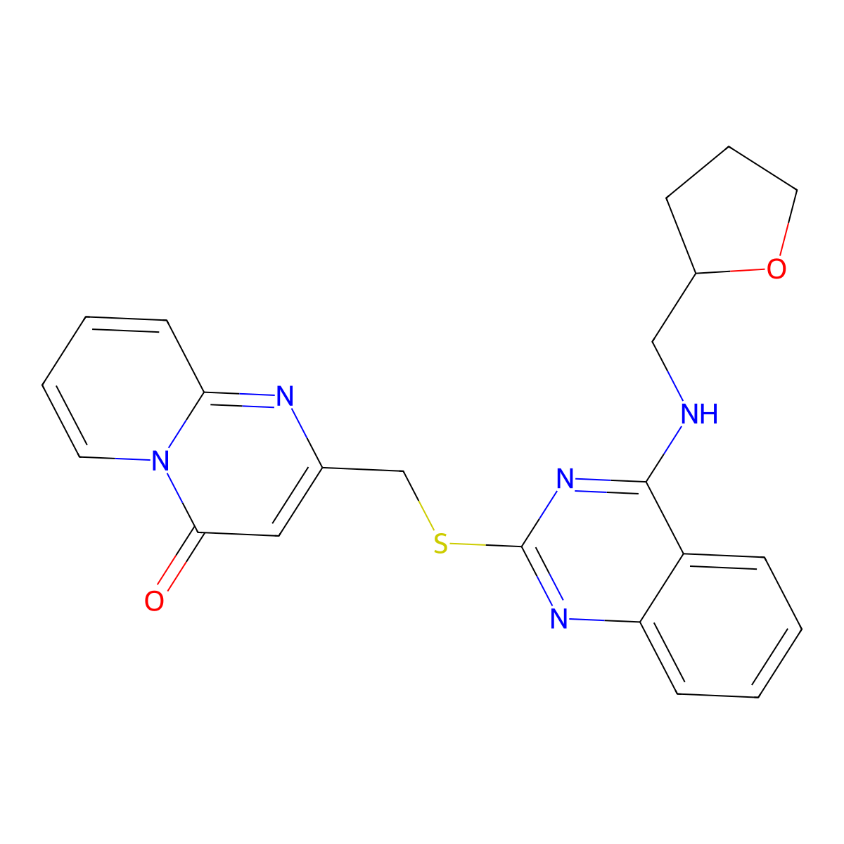2-[[4-(Oxolan-2-ylmethylamino)quinazolin-2-yl]sulfanylmethyl]pyrido[1,2-a]pyrimidin-4-one molecular structure, CAS 422533-31-1