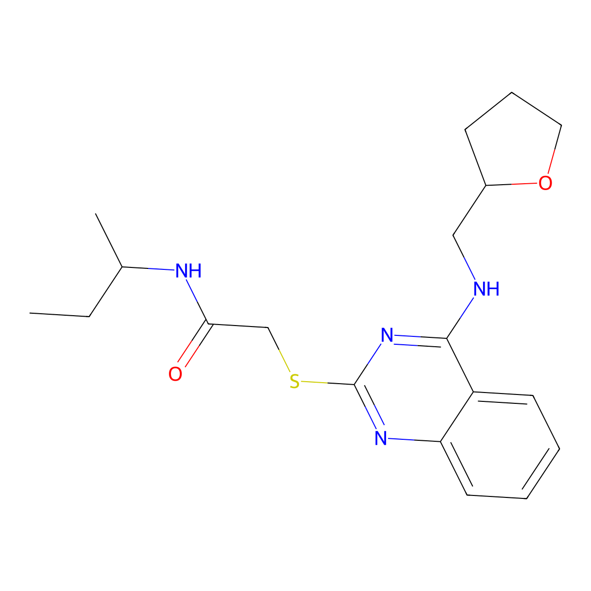 N-butan-2-yl-2-[4-(oxolan-2-ylmethylamino)quinazolin-2-yl]sulfanylacetamide molecular structure, CAS 422533-32-2