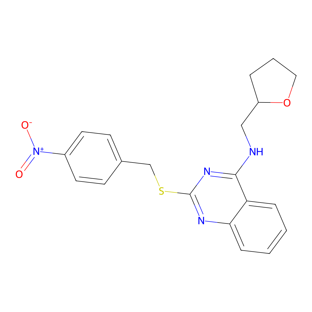 2-[(4-nitrophenyl)methylsulfanyl]-N-(oxolan-2-ylmethyl)quinazolin-4-amine molecular structure, CAS 422533-33-3
