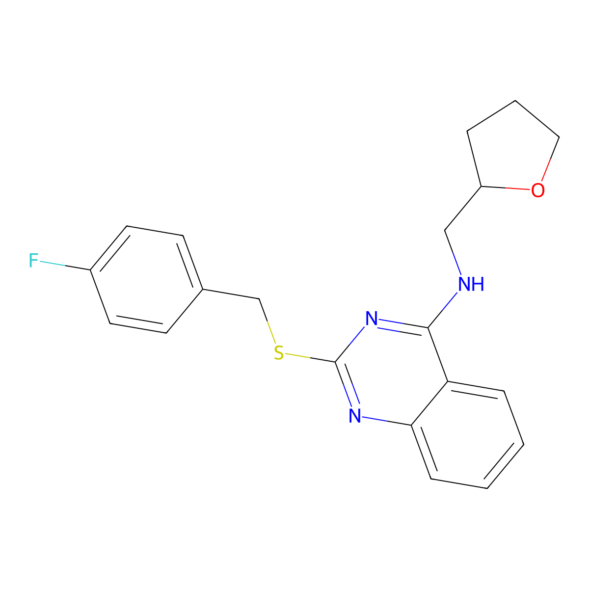 2-[(4-fluorophenyl)methylsulfanyl]-N-(oxolan-2-ylmethyl)quinazolin-4-amine molecular structure, CAS 422533-34-4
