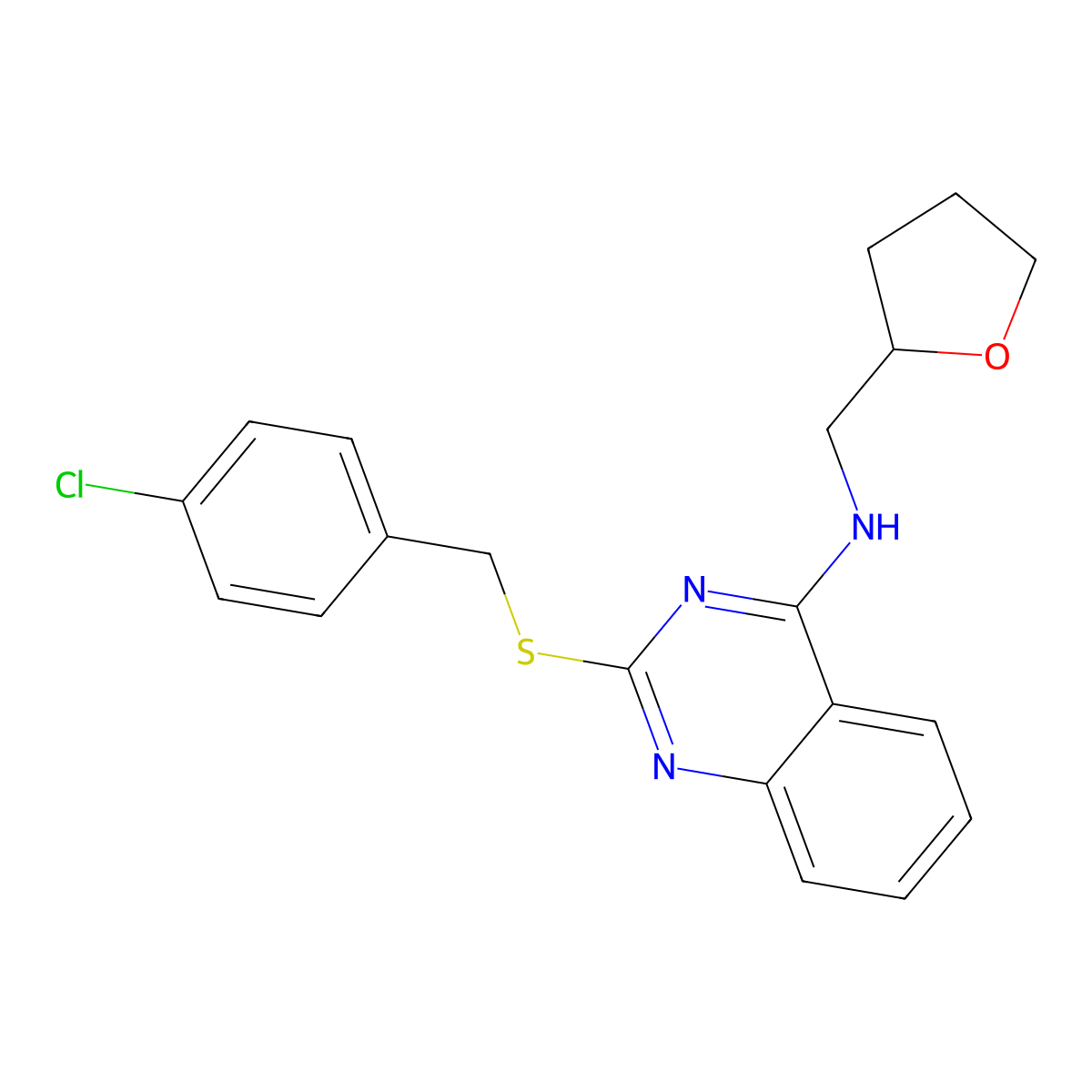 2-[(4-chlorophenyl)methylsulfanyl]-N-(oxolan-2-ylmethyl)quinazolin-4-amine molecular structure, CAS 422533-40-2