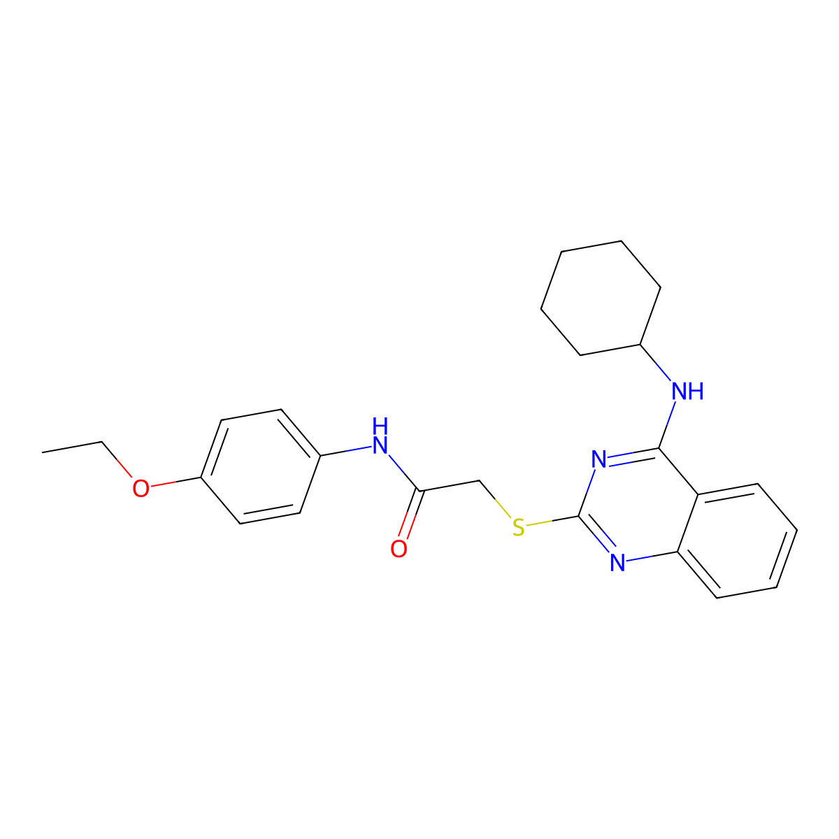 2-[4-(cyclohexylamino)quinazolin-2-yl]sulfanyl-N-(4-ethoxyphenyl)acetamide molecular structure, CAS 422533-44-6