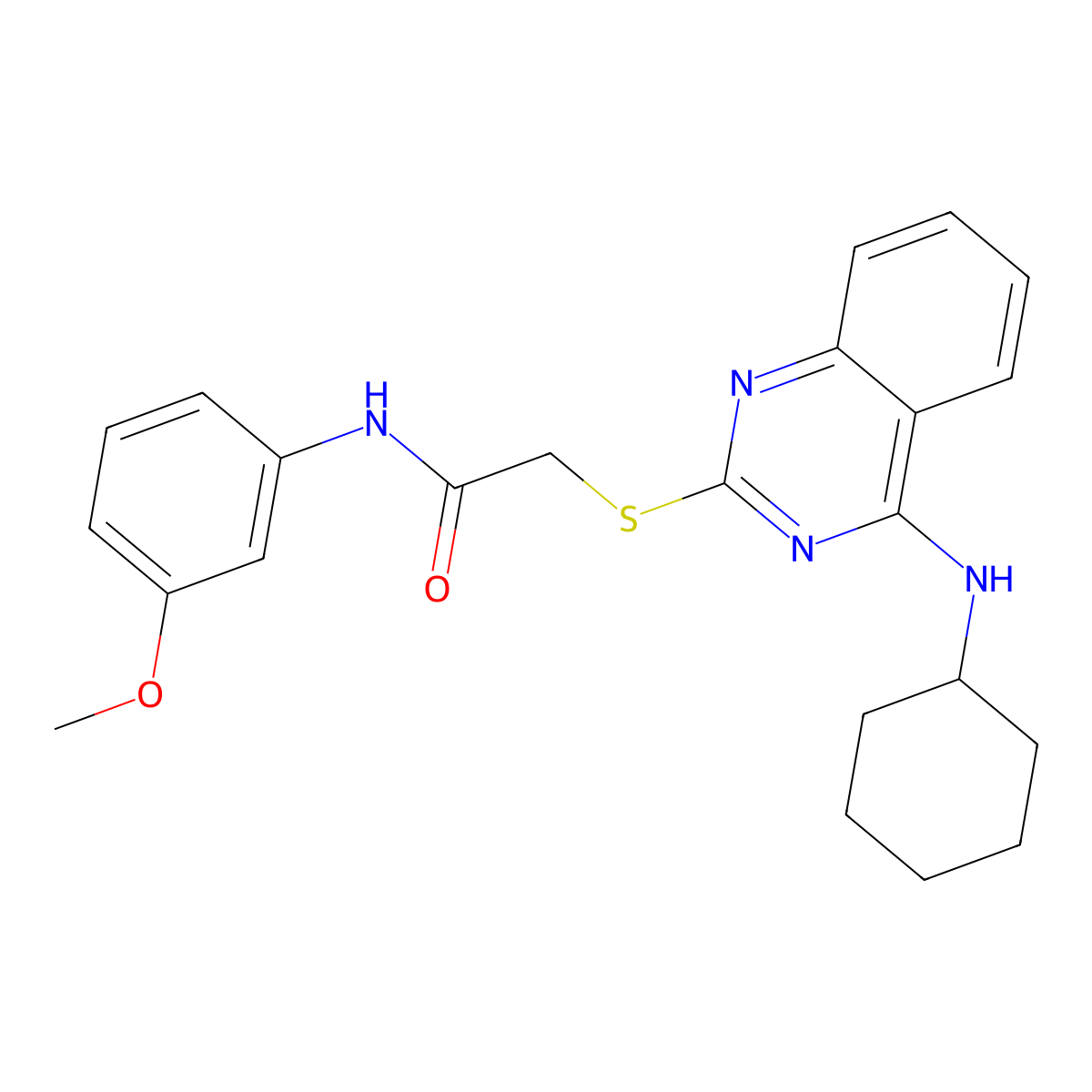 2-[4-(cyclohexylamino)quinazolin-2-yl]sulfanyl-N-(3-methoxyphenyl)acetamide molecular structure, CAS 422533-45-7