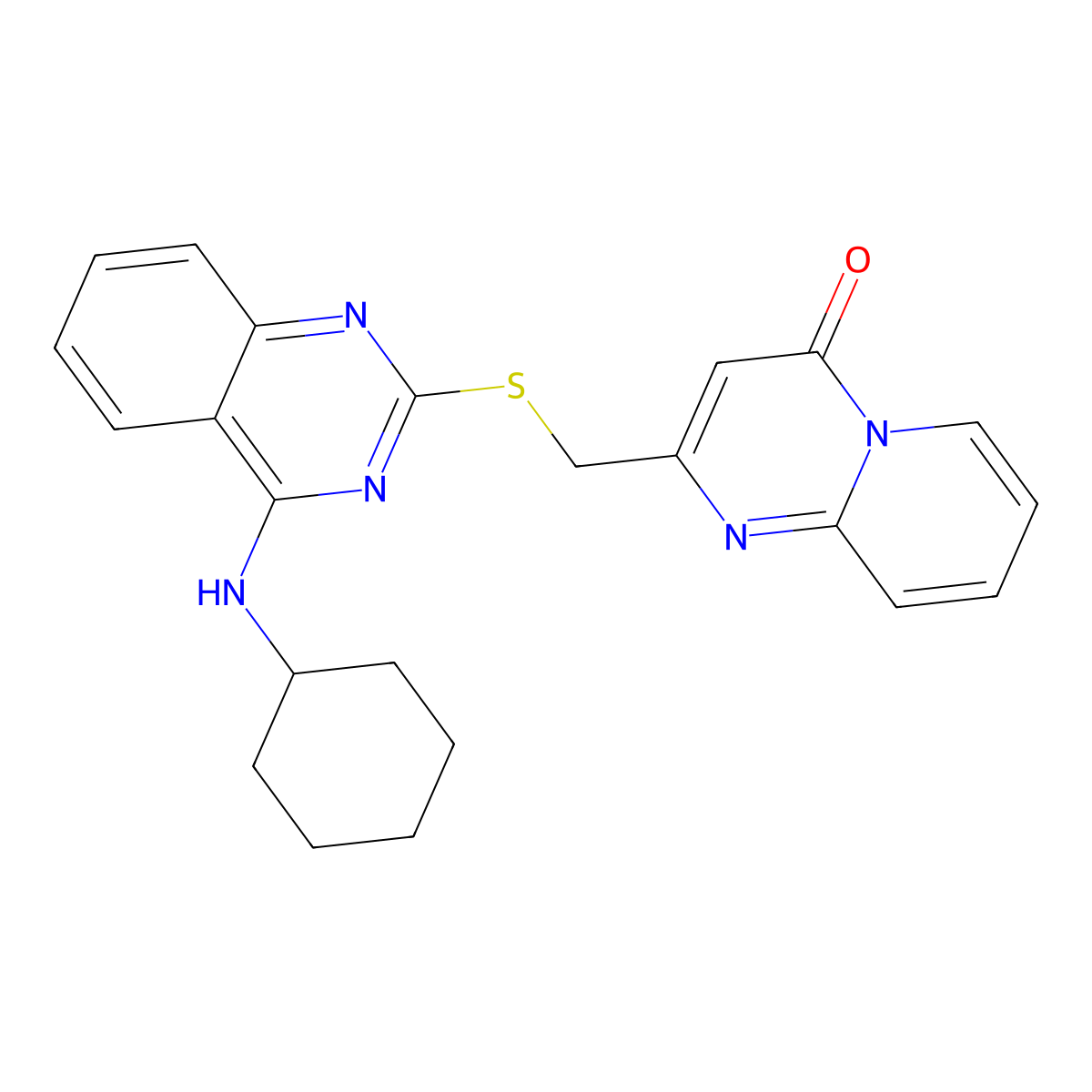2-[[4-(Cyclohexylamino)quinazolin-2-yl]sulfanylmethyl]pyrido[1,2-a]pyrimidin-4-one molecular structure, CAS 422533-47-9