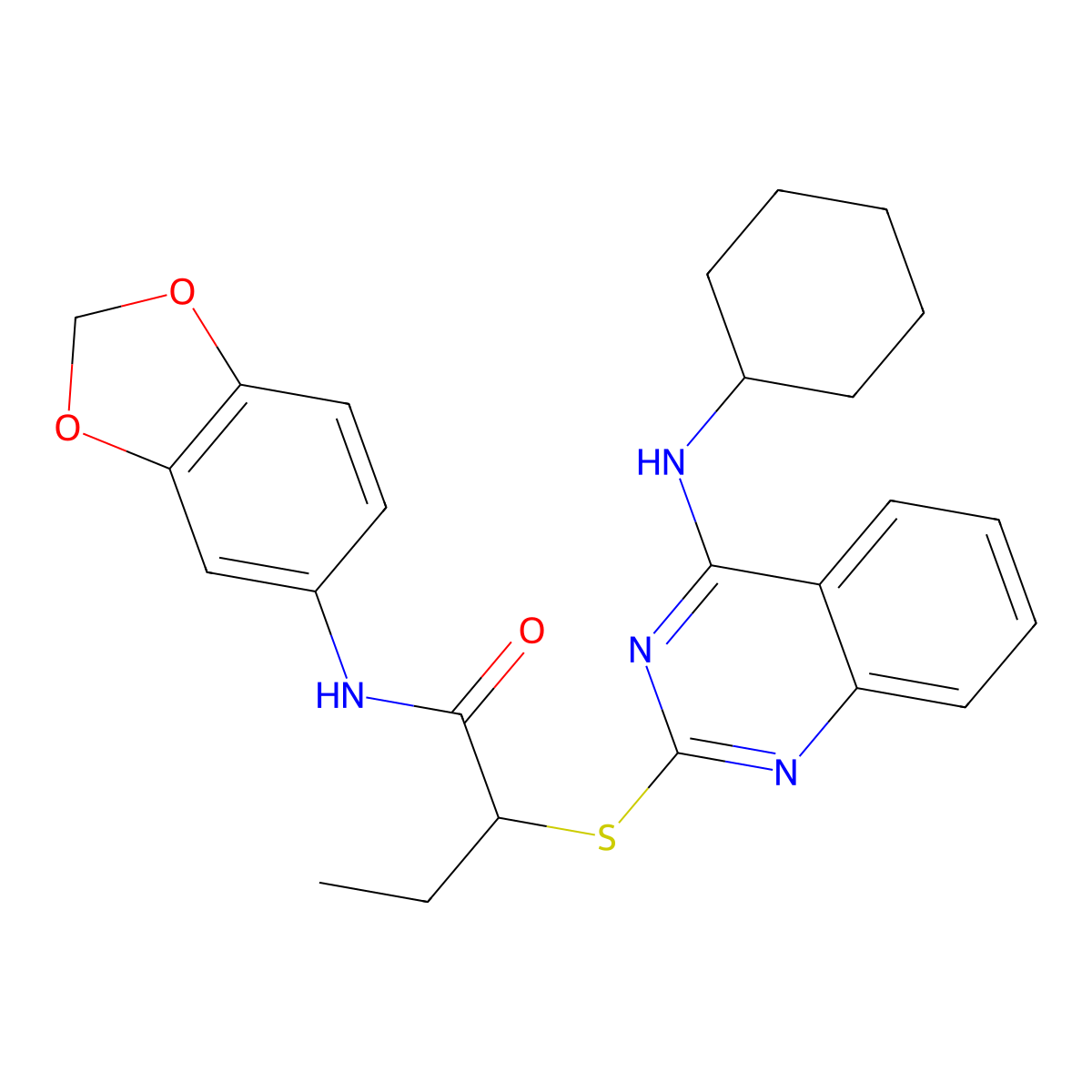 N-(1,3-benzodioxol-5-yl)-2-[4-(cyclohexylamino)quinazolin-2-yl]sulfanylbutanamide molecular structure, CAS 422533-50-4