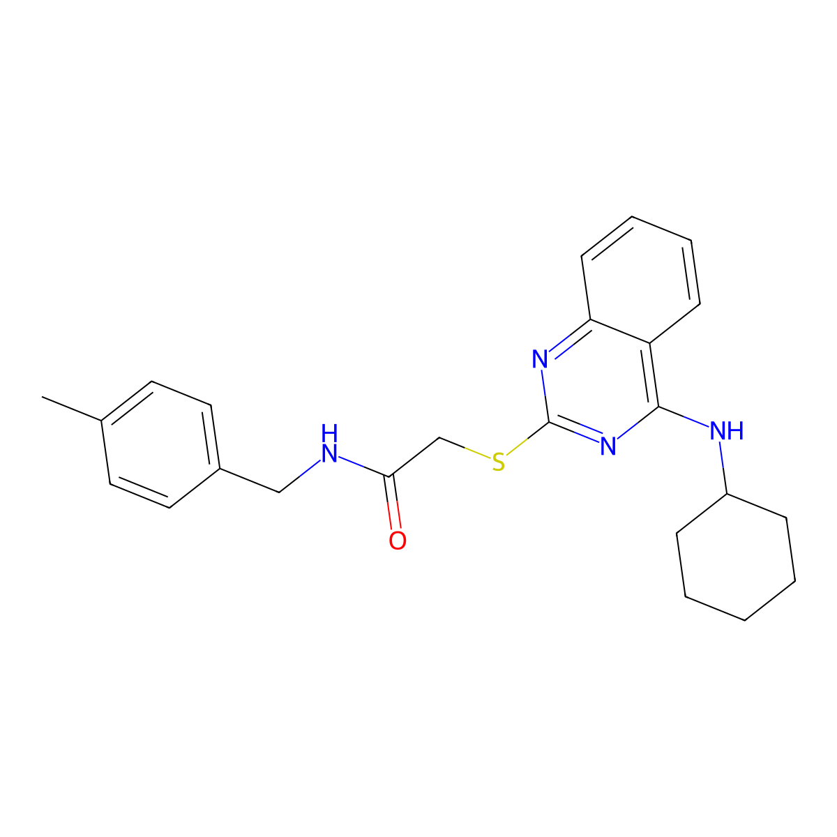 2-((4-(cyclohexylamino)quinazolin-2-yl)thio)-N-(4-methylbenzyl)acetamide molecular structure, CAS 422533-51-5