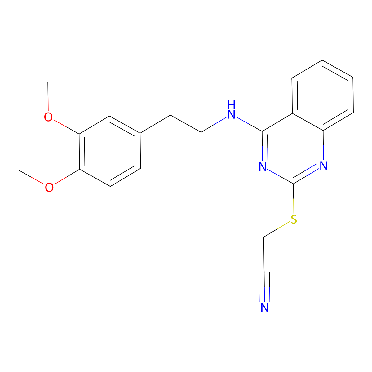 2-((4-((3,4-Dimethoxyphenethyl)amino)quinazolin-2-yl)thio)acetonitrile molecular structure, CAS 422533-55-9