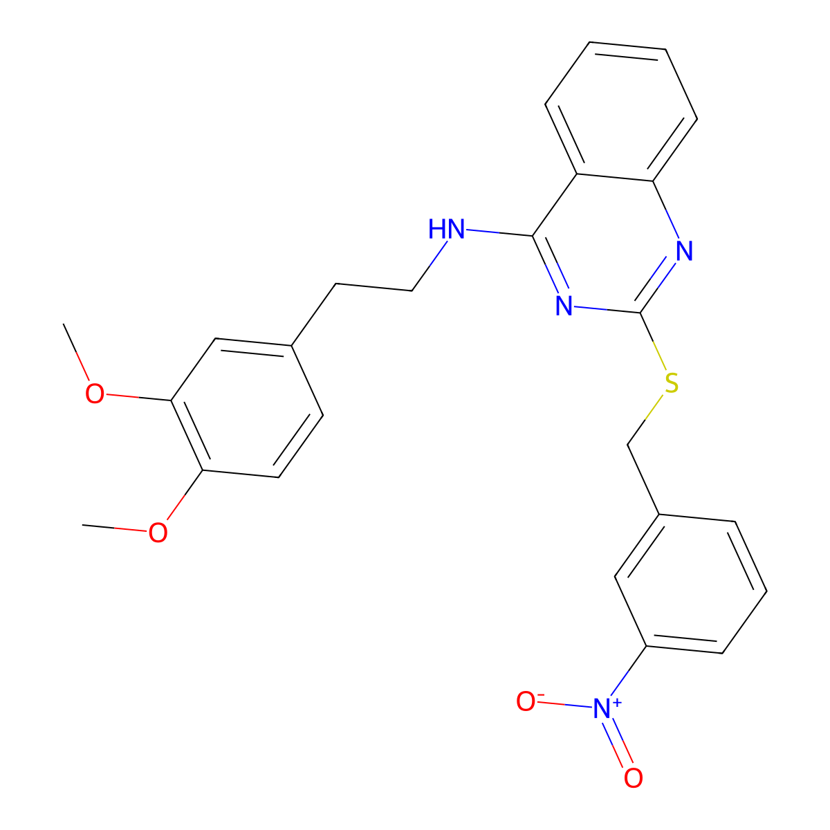 N-[2-(3,4-dimethoxyphenyl)ethyl]-2-[(3-nitrophenyl)methylsulfanyl]quinazolin-4-amine molecular structure, CAS 422533-56-0