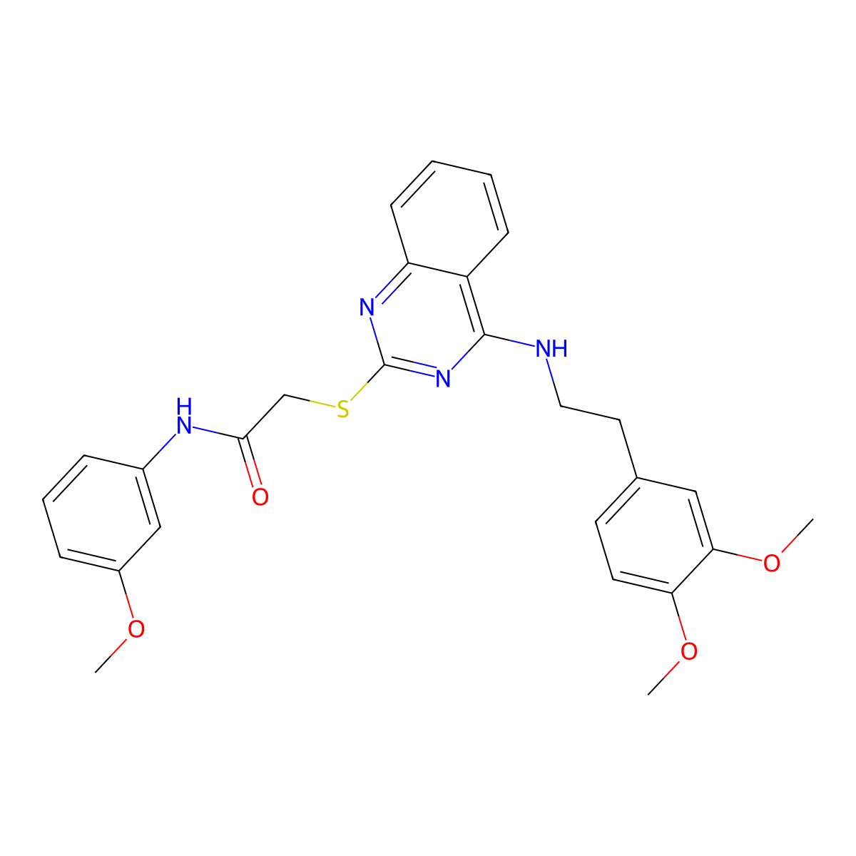 2-[4-[2-(3,4-dimethoxyphenyl)ethylamino]quinazolin-2-yl]sulfanyl-N-(3-methoxyphenyl)acetamide molecular structure, CAS 422533-59-3