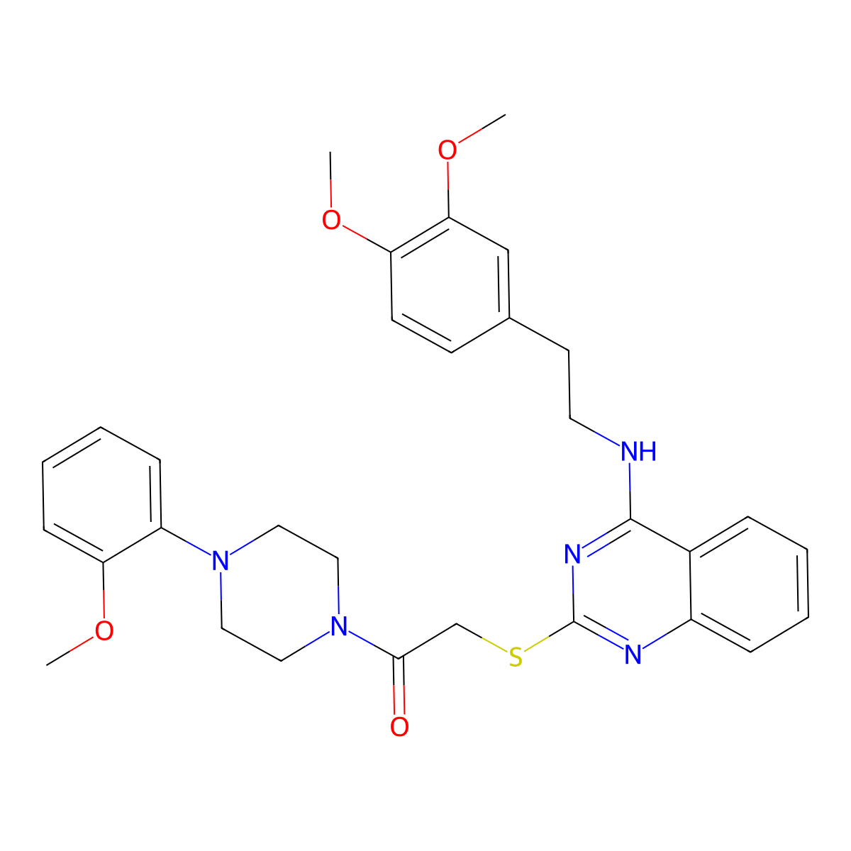 2-[(4-{[2-(3,4-Dimethoxyphenyl)ethyl]amino}quinazolin-2-yl)sulfanyl]-1-[4-(2-methoxyphenyl)piperazin-1-yl]ethan-1-one molecular structure, CAS 422533-61-7