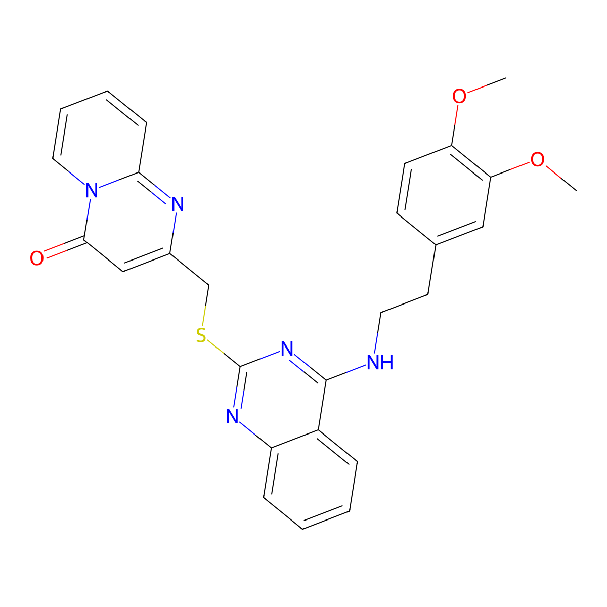 2-[[4-[2-(3,4-Dimethoxyphenyl)ethylamino]quinazolin-2-yl]sulfanylmethyl]pyrido[1,2-a]pyrimidin-4-one molecular structure, CAS 422533-62-8