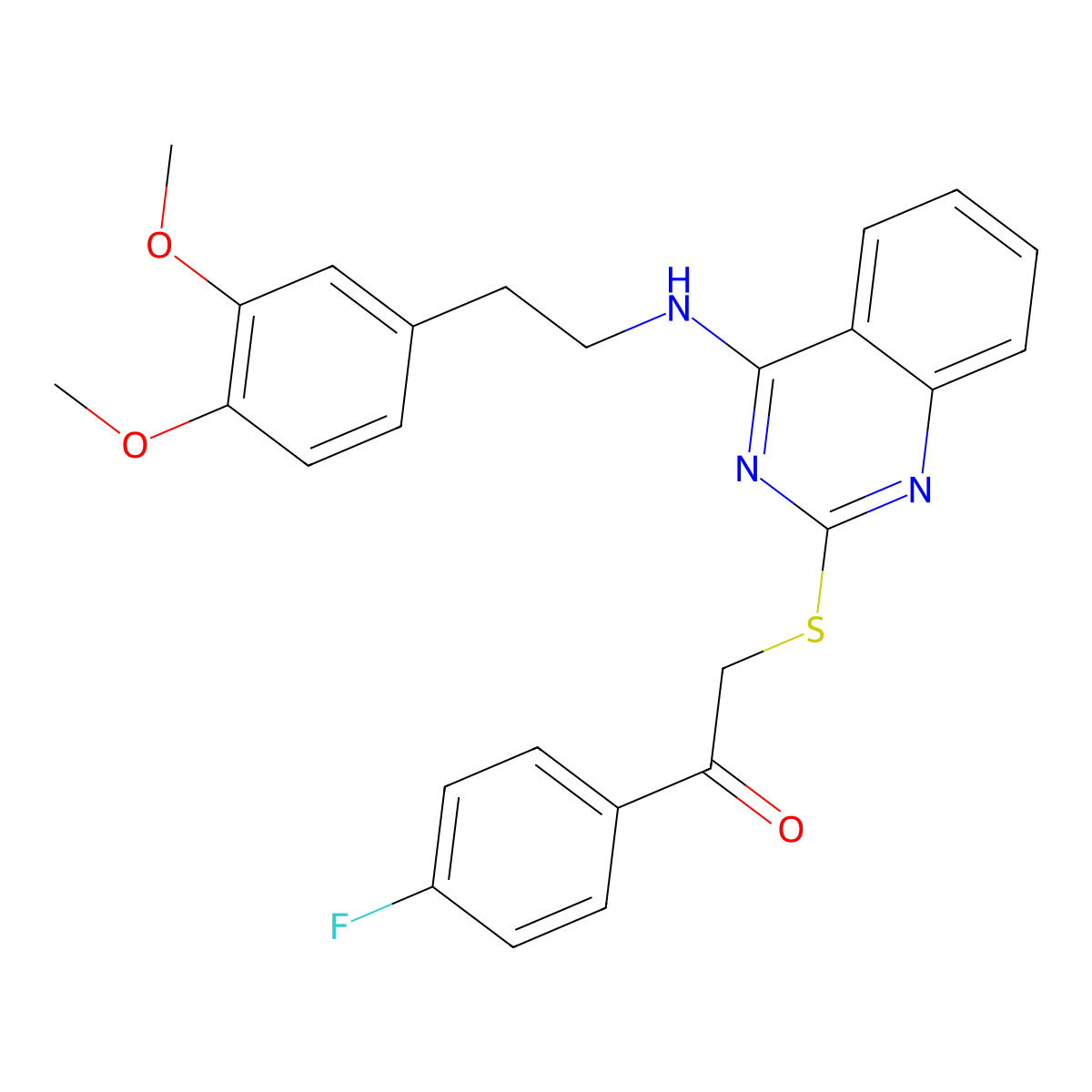 2-((4-((3,4-Dimethoxyphenethyl)amino)quinazolin-2-yl)thio)-1-(4-fluorophenyl)ethanone molecular structure, CAS 422533-63-9