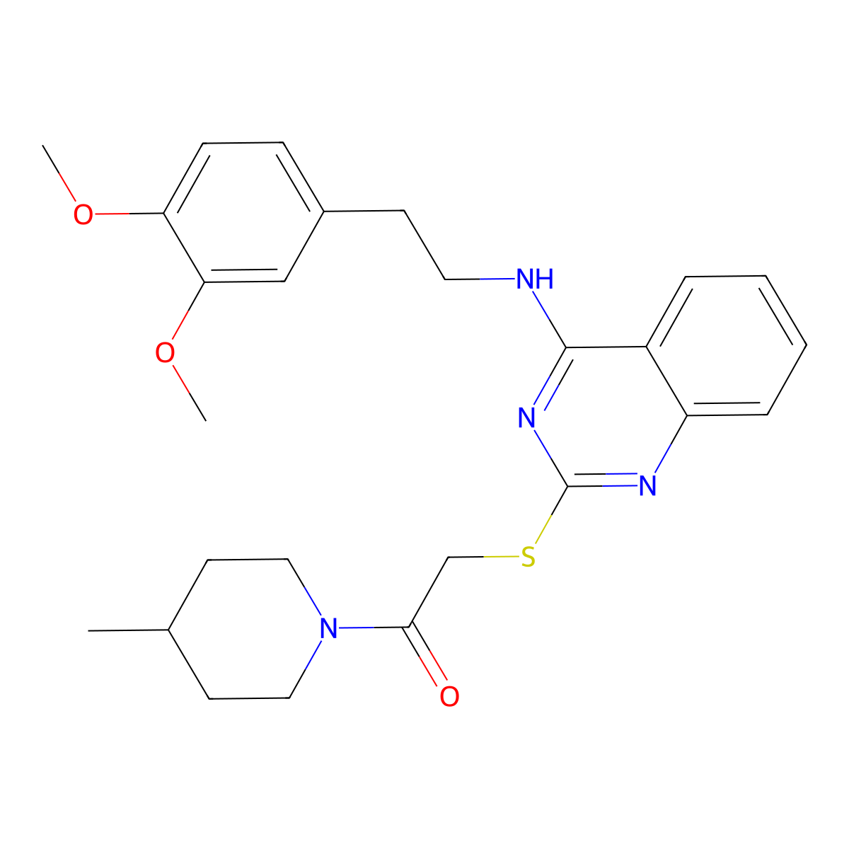 2-((4-((3,4-Dimethoxyphenethyl)amino)quinazolin-2-yl)thio)-1-(4-methylpiperidin-1-yl)ethanone molecular structure, CAS 422533-64-0